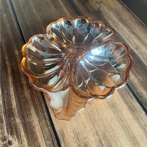 Vintage Jeanette Marigold Carnival Glass Clover Dish